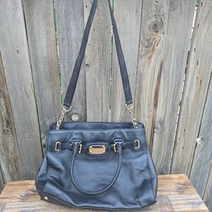 Michael Kors Elegant Black Leather Satchel Tote Bag.